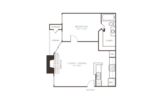 floor plan for the one bedroom apartment at The Westley