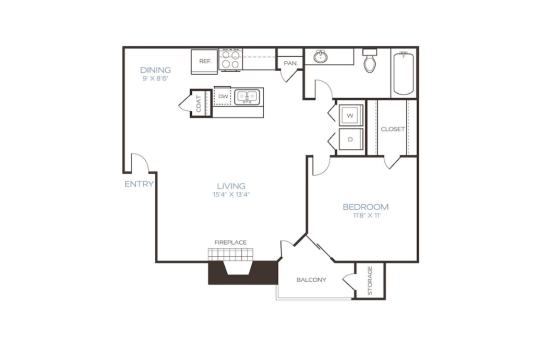 floor plan for the one bedroom apartment at The Westley