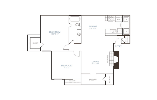 floor plan for the two bedroom apartment at The Westley