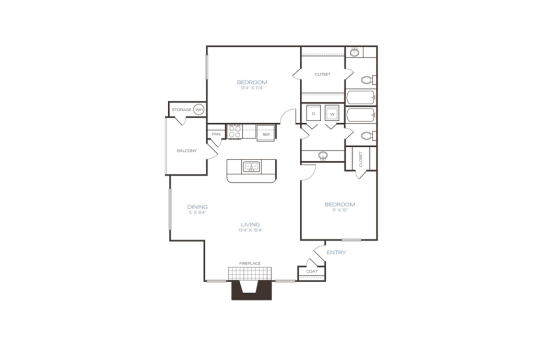 floor plan for the two bedroom apartment at The Westley