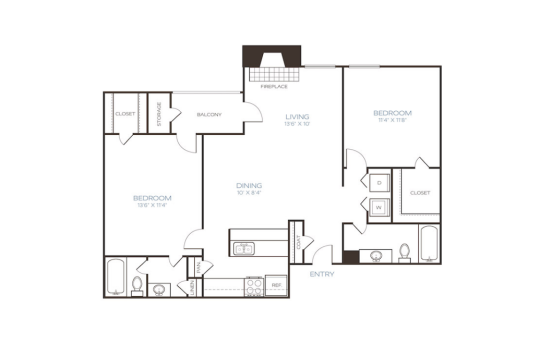 floor plan for two bedroom apartment at The Westley