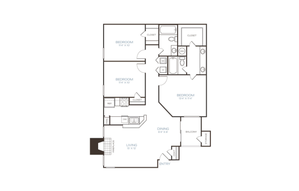 floor plan for the two bedroom apartment at The Westley