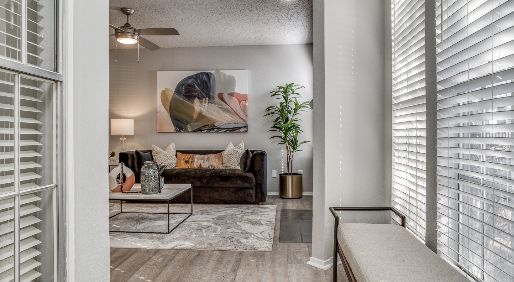 a living room with a window and a couch at The Westley